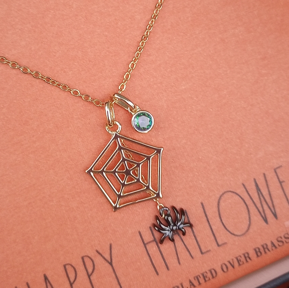Rae Dunn Happy Halloween Spiderweb and Spider Necklace